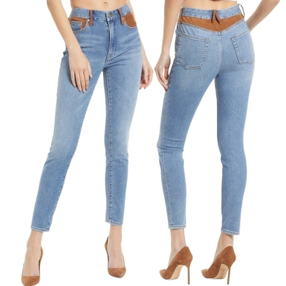Nwt Good American Good Legs Indigo Suede Mixing Skinny Jeans Size 6/28